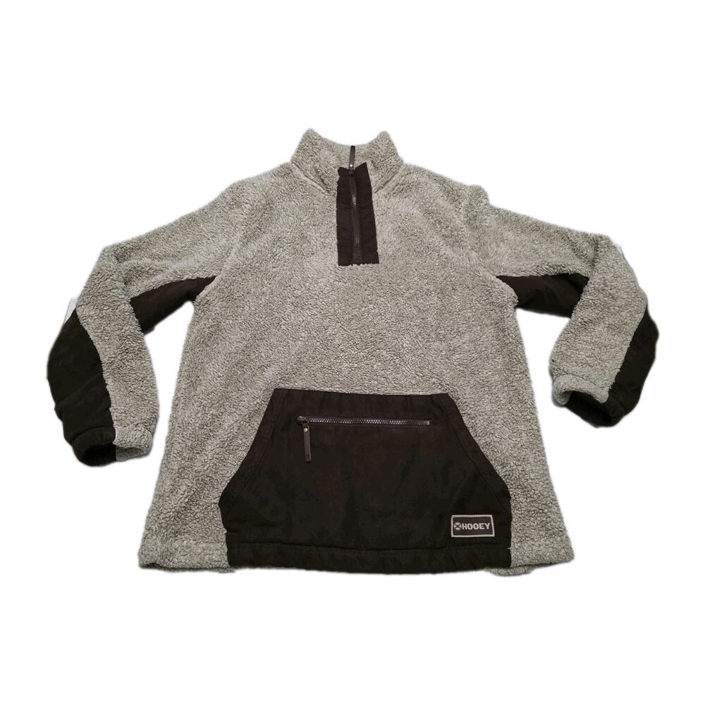 Hooey Pullover Mens Small Unisex Brown Sherpa Fleece Quarter Zip Kangaroo Pocket